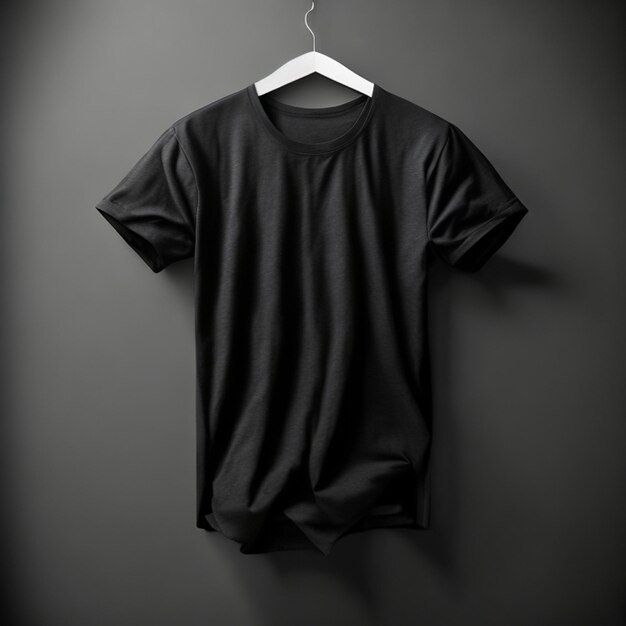 회색 배경에 복사 공간이 있는 무료 사진 검정 티셔츠 모형 개념