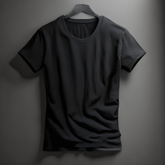 회색 배경에 복사 공간이 있는 무료 사진 검정 티셔츠 모형 개념