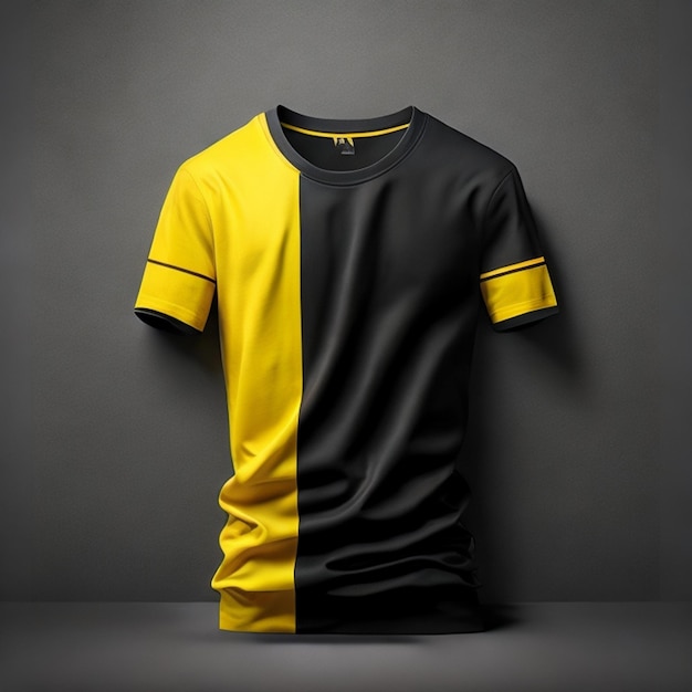 Free photo black and yellow tshirts mockup concept with copy space on gray background