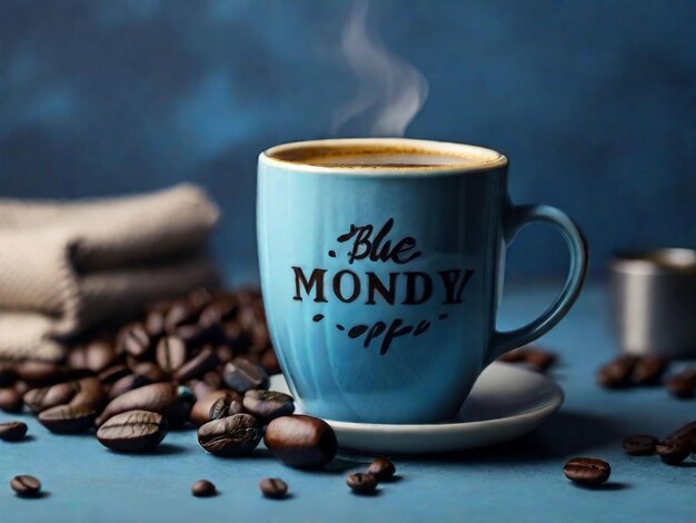 Free photo blue Monday concept with cup of coffee