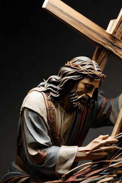 Foto libero libro di foto scultura di gesù cristo che cammina con la croce