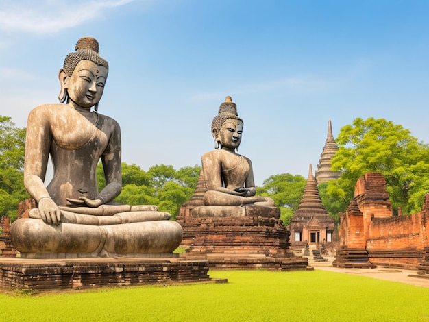 Free photo Buddha statue sitting in the sukhotai historical park thailand