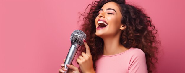 Foto foto gratis di una bella donna spensierata che esegue una canzone