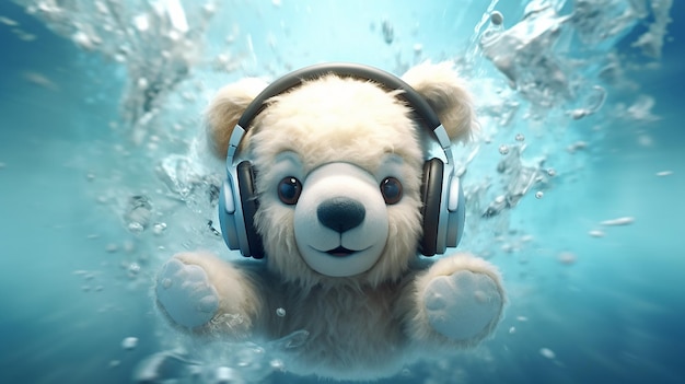 a free photo of cartoon bear wearing headphones