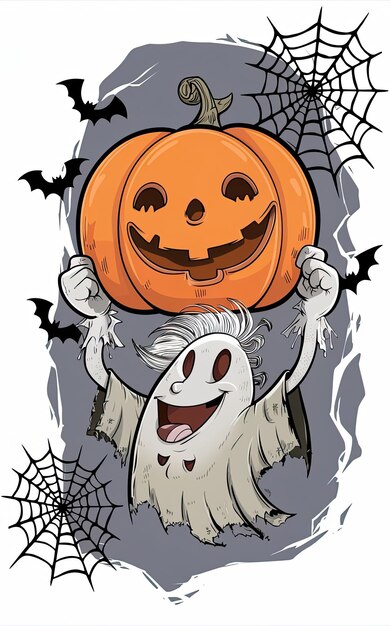 Free photo A cartoon ghost with a pumpkin in his hands