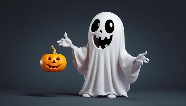 Free photo A cartoon ghost with a pumpkin in his hands