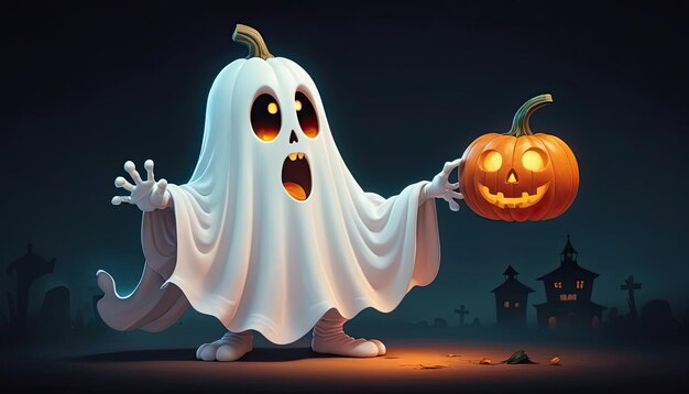 Photo free photo a cartoon ghost with a pumpkin in his hands