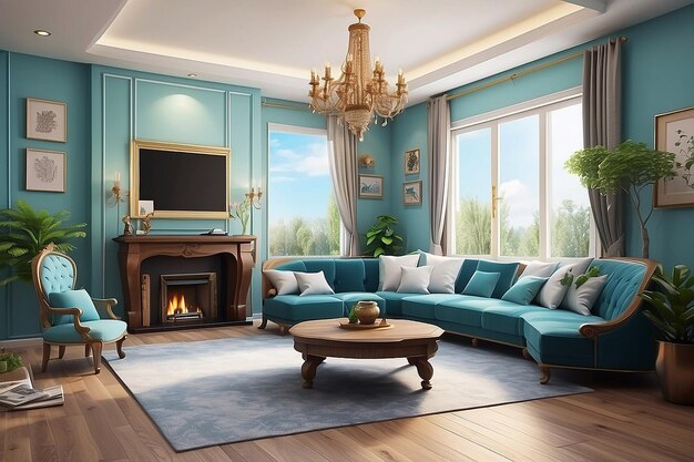 Free photo of cartoon indoor background with drawing room