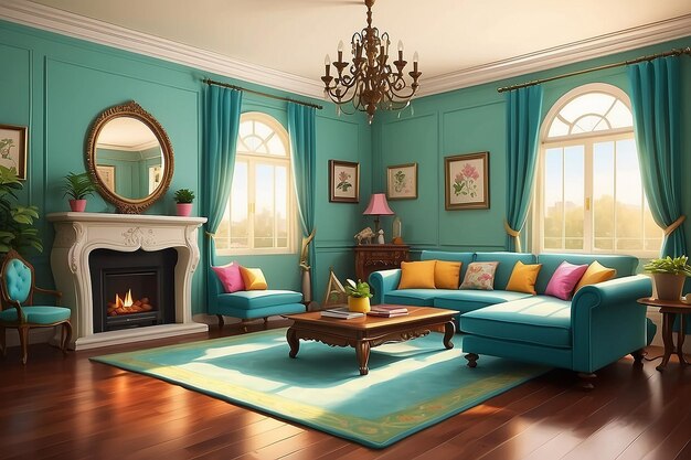 Free photo of cartoon indoor background with drawing room