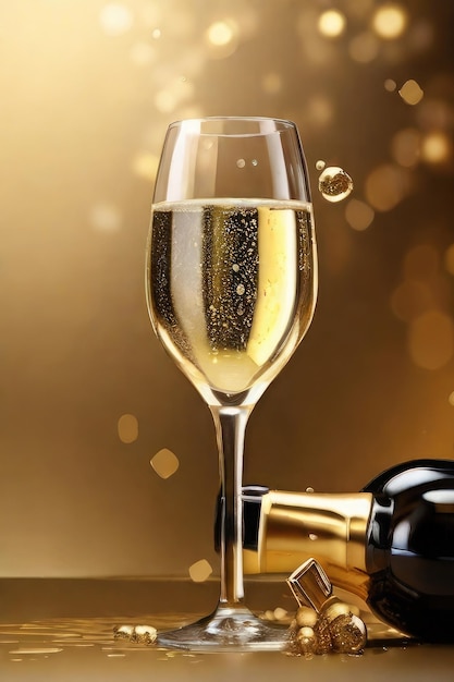 Free photo champagne celebration drink wine in gold colored background