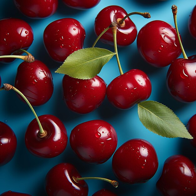 Free photo an cherry slices pattern on turquoise background