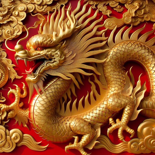 Free Photo Chinese New Year Golden Dragon On Red Background