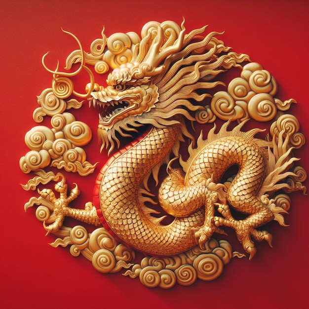 Free Photo Chinese New Year Golden Dragon On Red Background