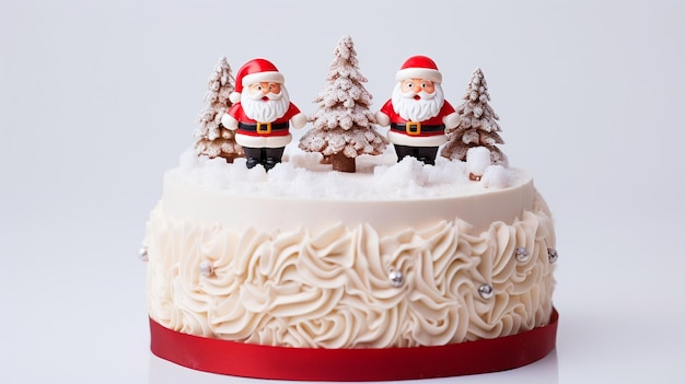 Free photo christmas small cake decorated with sweet figures of christmas tree santa claus and
