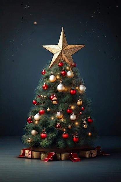 Бесплатная фотография рождественской елки, украшенной звездой