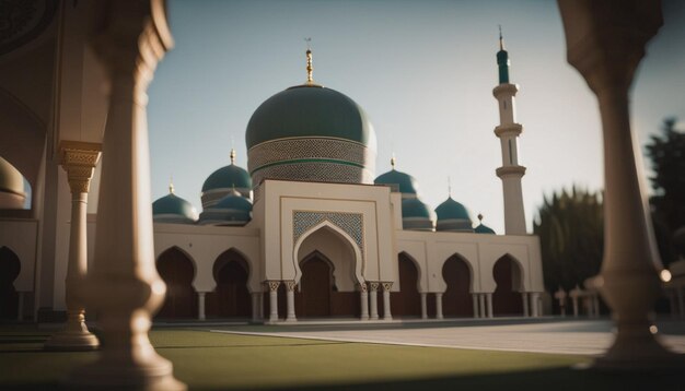 Free photo of cinematic blue mosque from outside generated with artificial intelligent