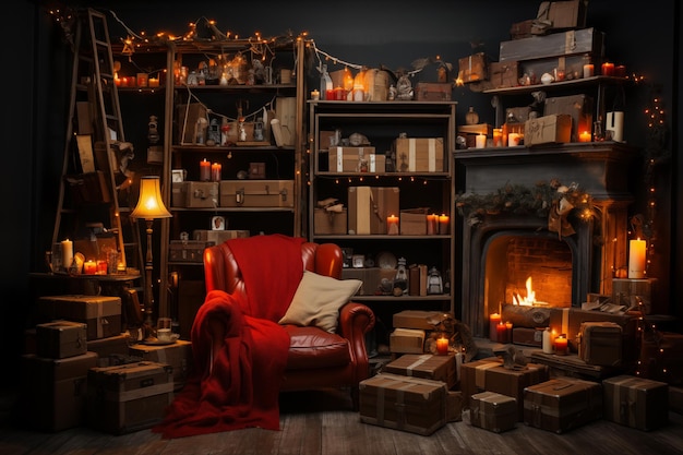 Фото Бесплатная фотография кино уютная рождественская комната полная украшений