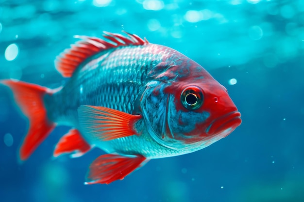 フリー写真 澄んだ青い海 カラフルな魚の泳ぎ写真