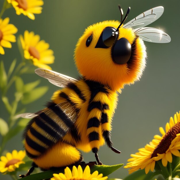 Free photo close up of a yellow honey A cute fluffy bee generative ai