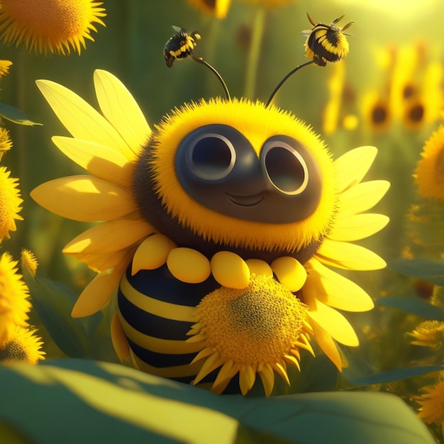 黄色の蜂蜜の無料写真をクローズ アップ かわいいふわふわのミツバチのマイクロ写真生成 ai