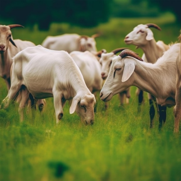 Free photo closeup farm with Group of goats