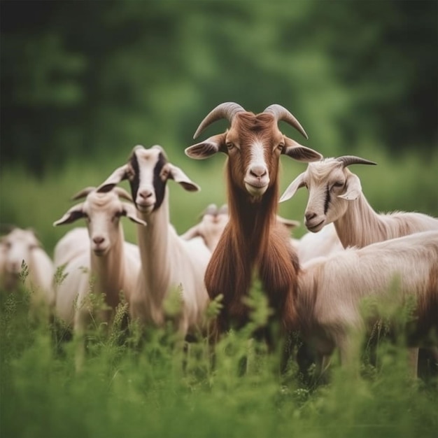 Free photo closeup farm with Group of Goats