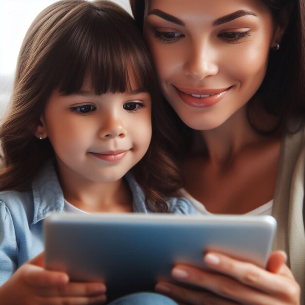 Free Photo CloseUp Mother And Daughter Looking for a Digital Tablet