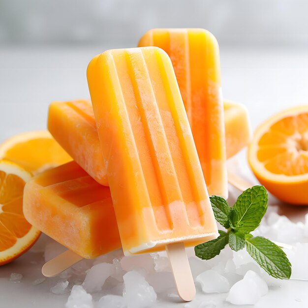 Free photo closeup orange ice cream sticks