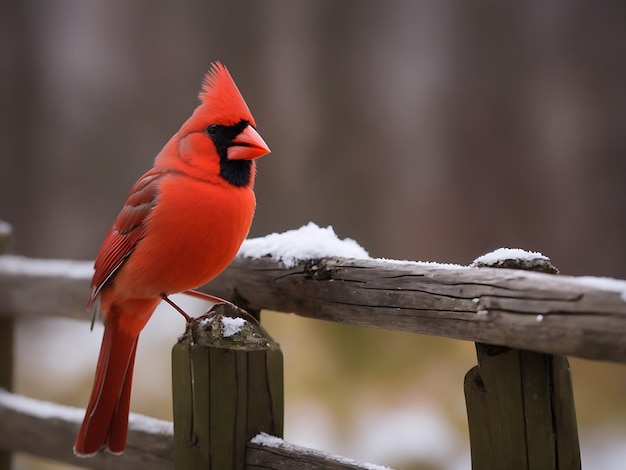Free photo closeup shot of male cardinal perched on a wooden fence