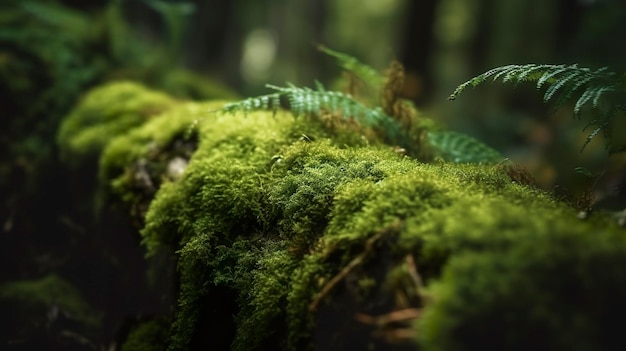 Free photo closeup shot of moss and plants growing on a tree branch in the forest generat ai