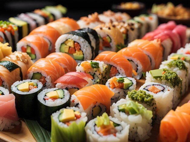 Free photo colorful assortment of sushi rolls