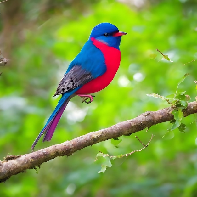 Free photo a colorful bird sits on a branch in the forest