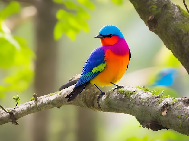 Free photo a colorful bird sits on a branch in nature