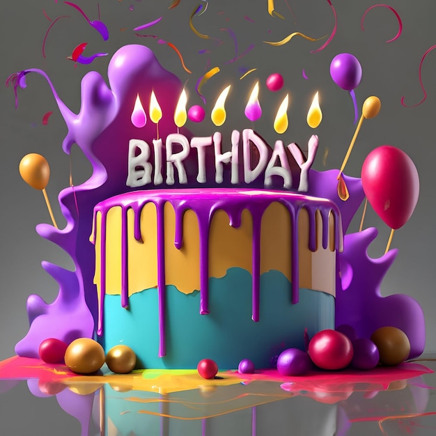 다채로운 케이크와 클래식 불의 무료 사진과 생일 축하 문자