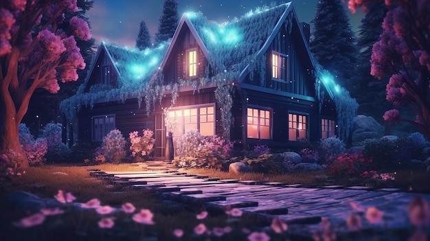 a free photo of colorful house with night view