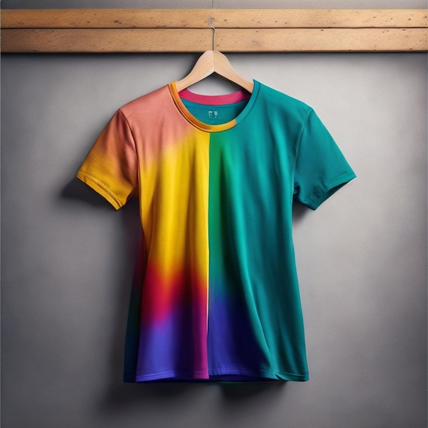 Free photo colorful tshirts mockup concept with copy space on gray background