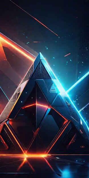 Free photo cool triangular shaped illustration with futuristic scifi techno lightsbackground