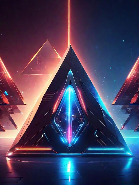 Free photo cool triangular shaped illustration with futuristic scifi techno lightsbackground