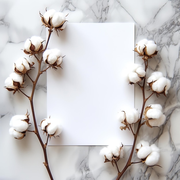 Free Photo Cotton branch with empty blank paper