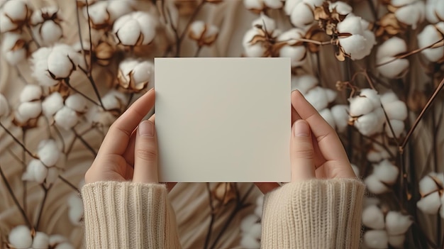 Free Photo Cotton branch with empty blank paper