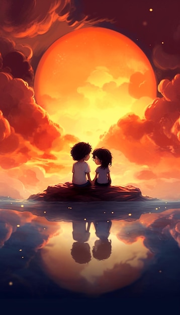 Бесплатная фотография пары, празднующей фейерверк аниме цифровое искусство иллюстрация краска фона обои генеративная