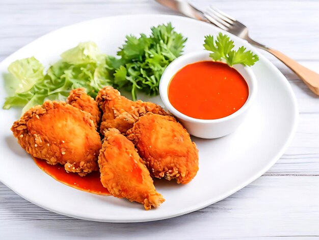 Free Photo Crispy Fried Chicken On A Plate With Salad And Carrot AI GENERATED