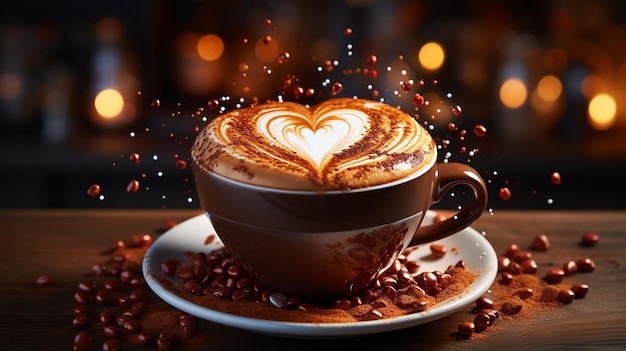 Free Photo Cup of Coffee with a Heart Drawn in Foam