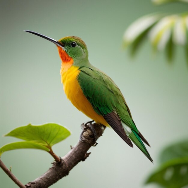 Free photo cute beeeater colorful bird sitting on the tree branch with blurred background Free