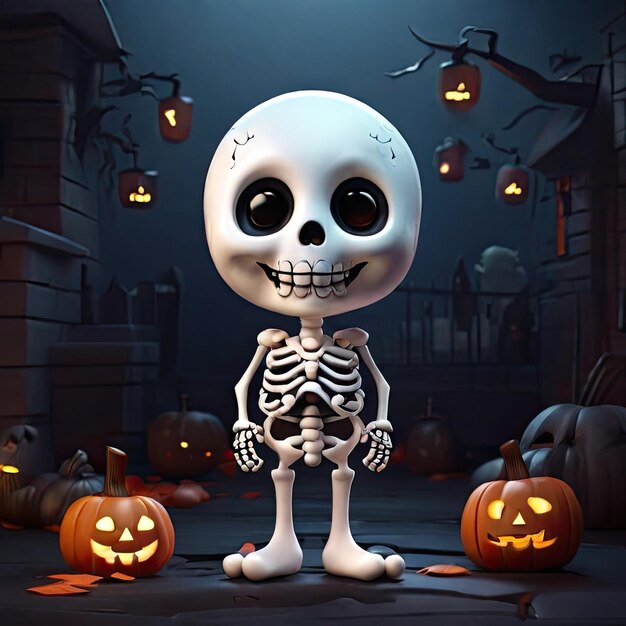 Free photo Cute skeleton 3D illustration Halloween ghost themed illustration