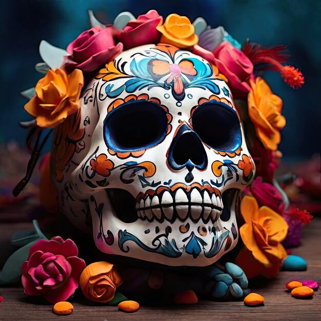 Free photo Day of the Dead celebration colorful skulls and flowers