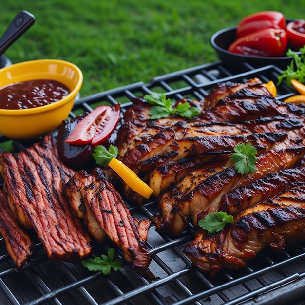 Фото бесплатно Вкусный мясной шашлык на металлических шампурах