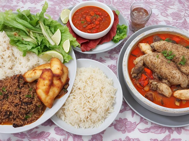 Premium AI Image | Free photo dinner set with dolma soups salads and