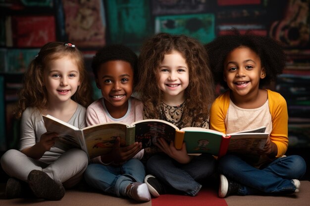 Free photo diverse kids reading books