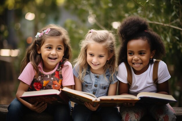 Photo free photo diverse kids reading books